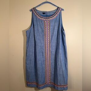 Talbots Blue Sleeveless Dress with Multicolor Trim